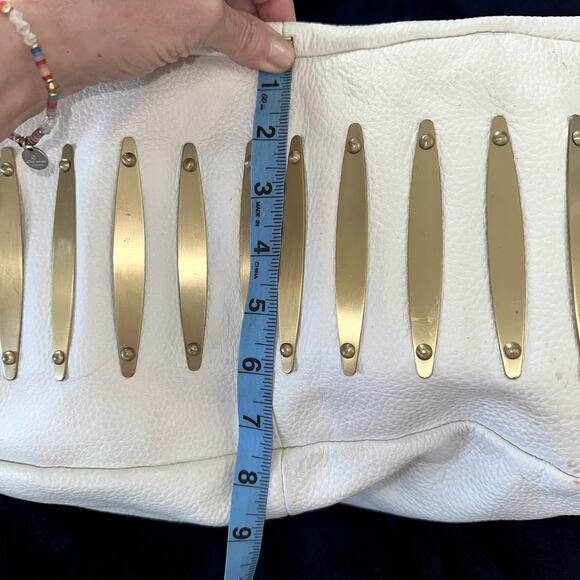 ROMYGOLD HUGE $595 PEBBLED WHITE LEATHER BAG BRASS HARDWARE595 - Picture 4 of 10